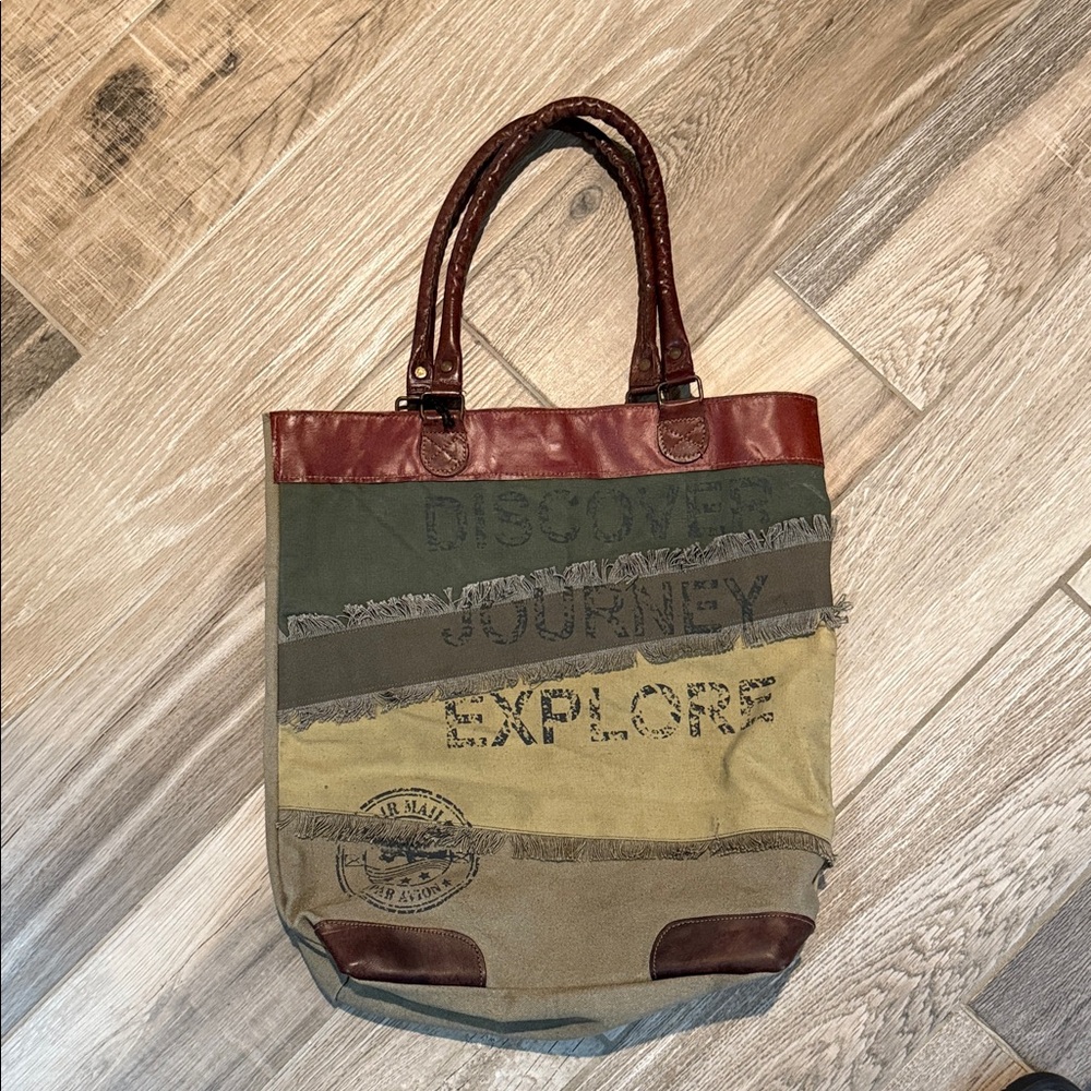 Mona B Multicolor Canvas Tote Bag NWT